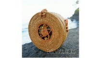 around circle straw rattan grass ata bags motif with lining fabric bali style